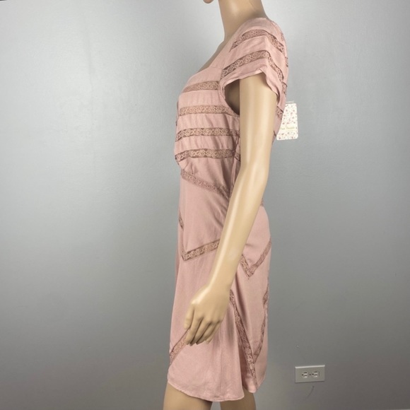 NEW FREE PEOPLE PINK LACE INSET MINI DRESS - Picture 6 of 10